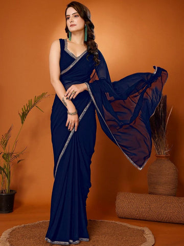 Amazing Blue Color Georgette Fabric Casual Saree