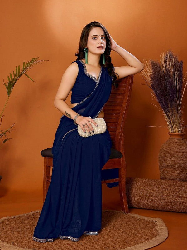Amazing Blue Color Georgette Fabric Casual Saree