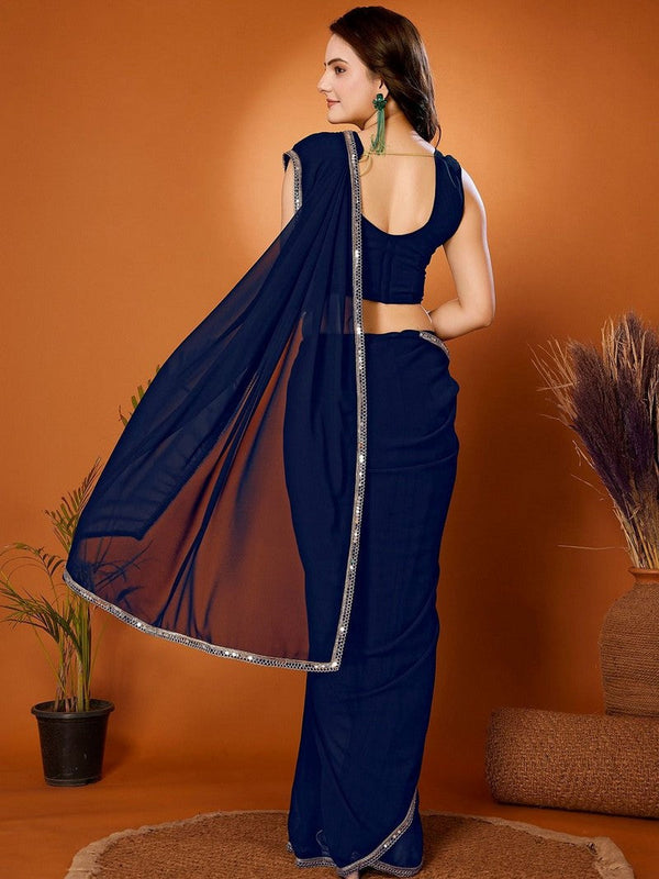 Amazing Blue Color Georgette Fabric Casual Saree