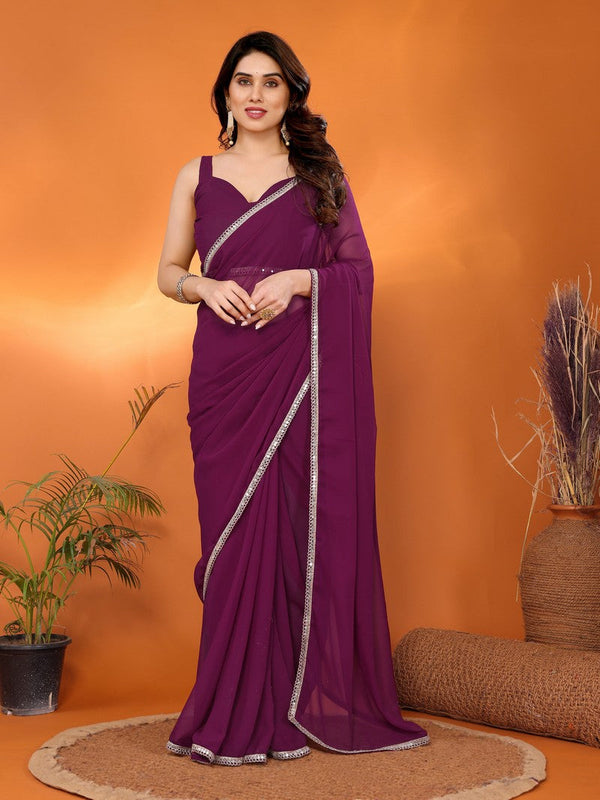 Amazing Voilet Color Georgette Fabric Casual Saree