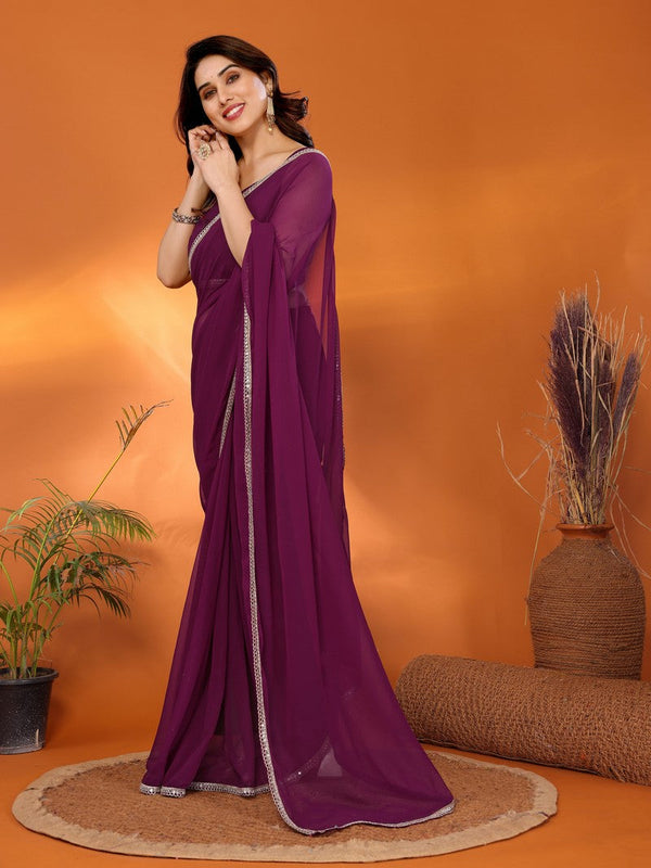 Amazing Voilet Color Georgette Fabric Casual Saree