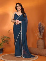 Amazing Teal Color Georgette Fabric Casual Saree