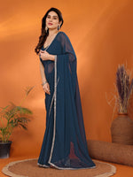 Amazing Teal Color Georgette Fabric Casual Saree