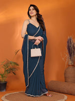 Amazing Teal Color Georgette Fabric Casual Saree