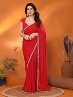 Amazing Red Color Georgette Fabric Casual Saree