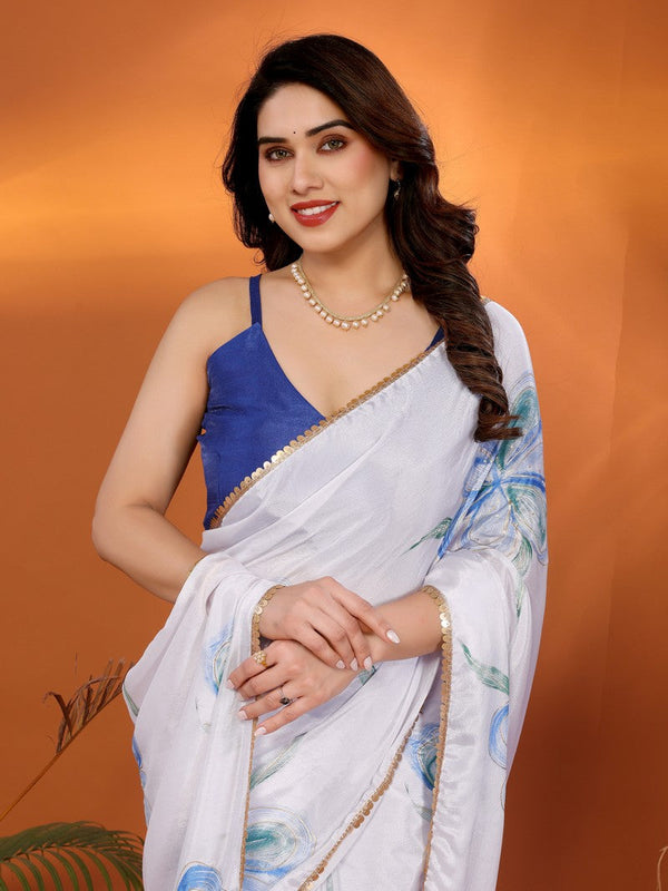 Amazing White Color Chiffon Fabric Casual Saree