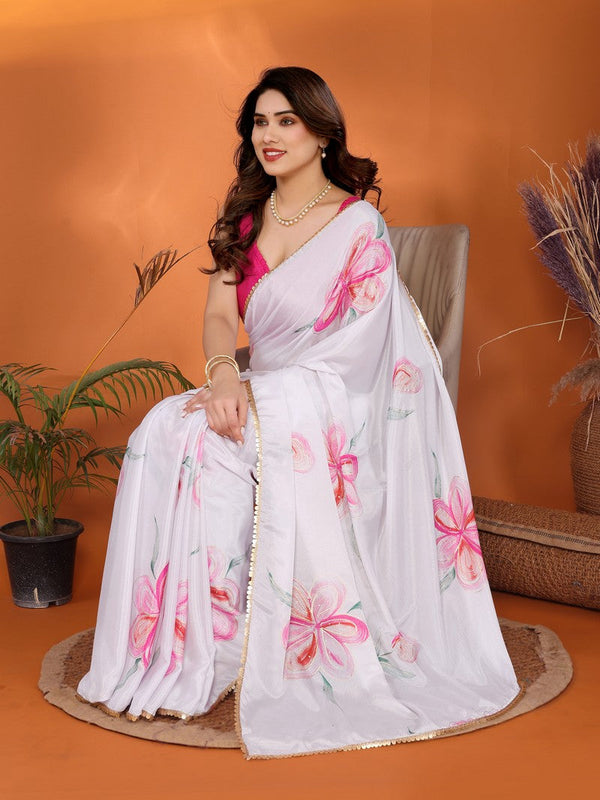 Amazing White Color Chiffon Fabric Casual Saree