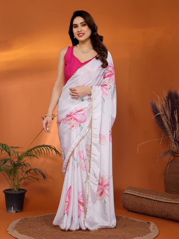 Amazing White Color Chiffon Fabric Casual Saree