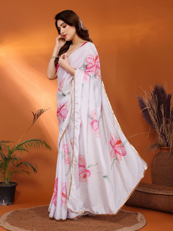 Amazing White Color Chiffon Fabric Casual Saree