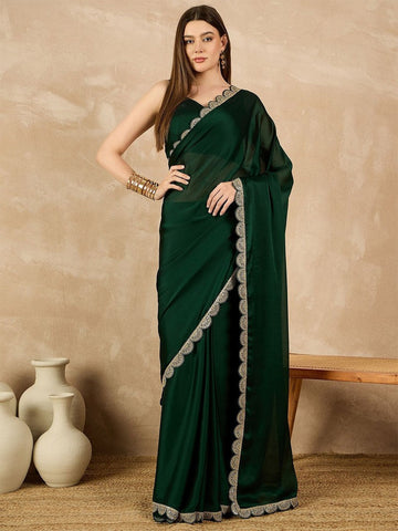 Amazing Green Color Chiffon Fabric Casual Saree