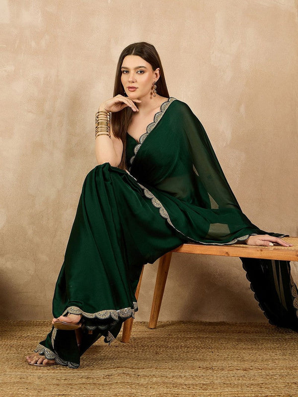 Amazing Green Color Chiffon Fabric Casual Saree
