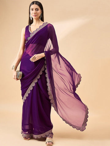 Amazing Purple Color Georgette Fabric Casual Saree