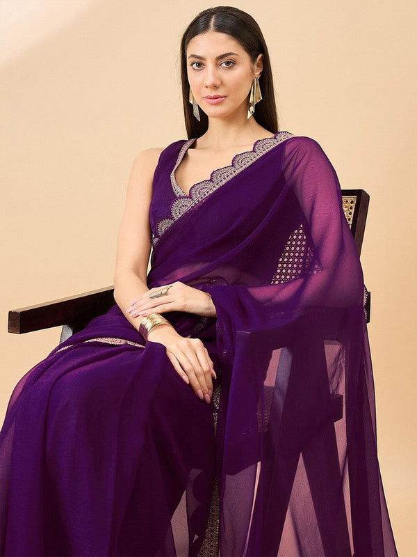Amazing Purple Color Georgette Fabric Casual Saree