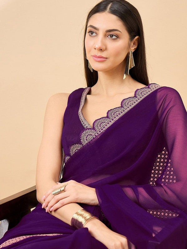 Amazing Purple Color Georgette Fabric Casual Saree