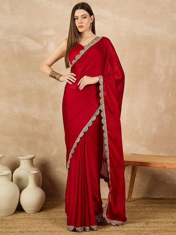 Amazing Red Color Chiffon Fabric Casual Saree