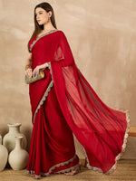 Amazing Red Color Chiffon Fabric Casual Saree