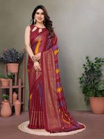 Amazing Maroon Color Moss Fabric Casual Saree