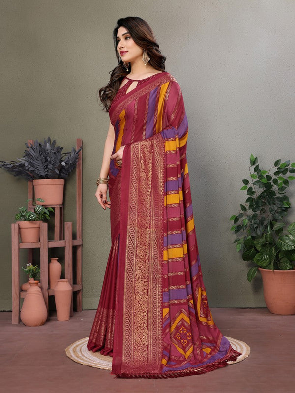 Amazing Maroon Color Moss Fabric Casual Saree