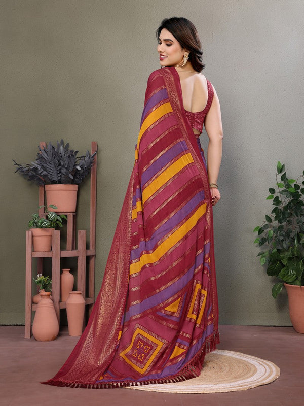 Amazing Maroon Color Moss Fabric Casual Saree
