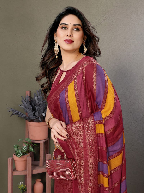 Amazing Maroon Color Moss Fabric Casual Saree