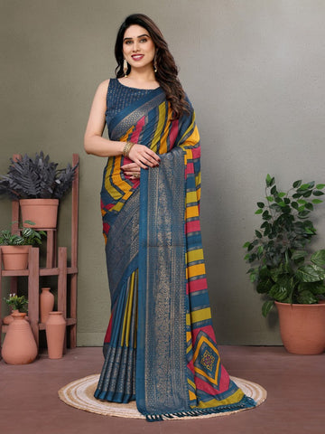 Amazing Teal Color Moss Fabric Casual Saree
