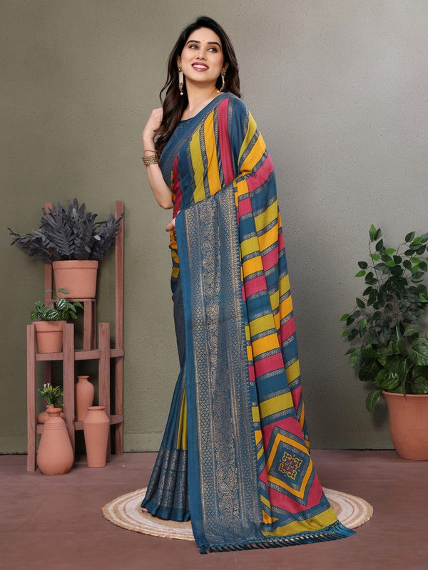 Amazing Teal Color Moss Fabric Casual Saree