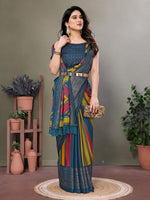 Amazing Teal Color Moss Fabric Casual Saree