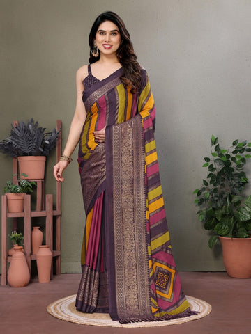 Amazing Purple Color Satin  Fabric Casual Saree