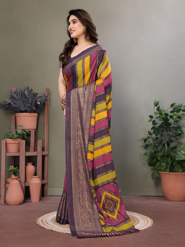 Amazing Purple Color Satin  Fabric Casual Saree