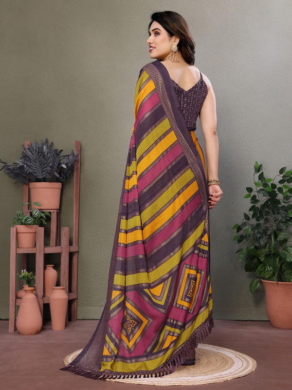 Amazing Purple Color Satin  Fabric Casual Saree