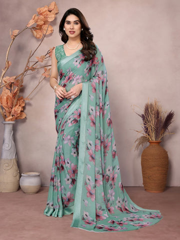 Amazing Green Color Satin  Fabric Casual Saree