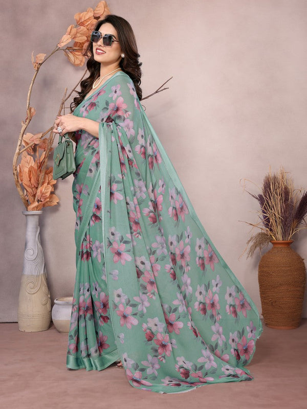 Amazing Green Color Satin  Fabric Casual Saree