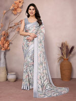 Amazing Grey Color Satin  Fabric Casual Saree