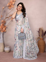 Amazing Grey Color Satin  Fabric Casual Saree