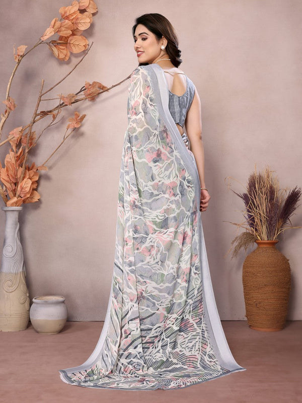 Amazing Grey Color Satin  Fabric Casual Saree
