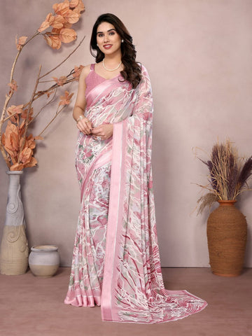 Amazing Pink Color Satin  Fabric Casual Saree