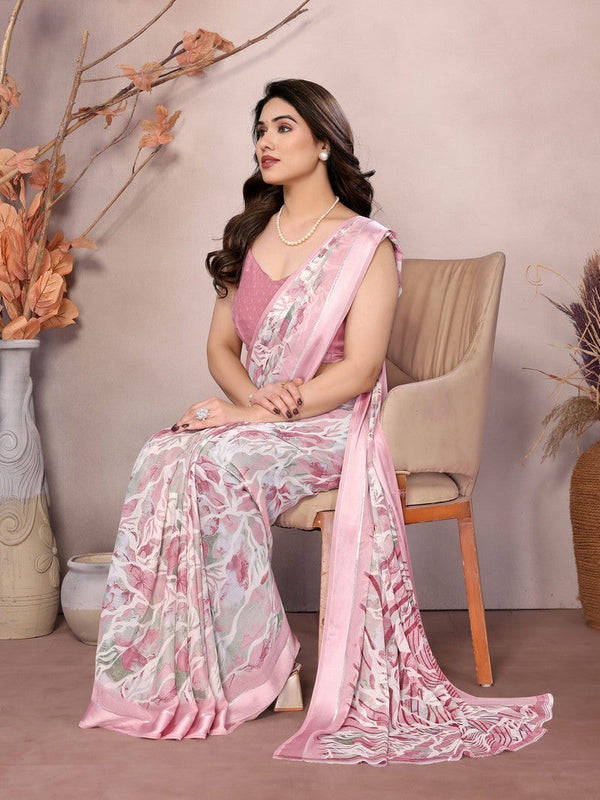 Amazing Pink Color Satin  Fabric Casual Saree