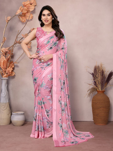 Amazing Pink Color Satin  Fabric Casual Saree