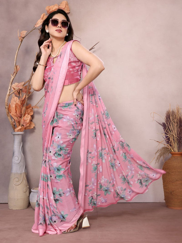 Amazing Pink Color Satin  Fabric Casual Saree