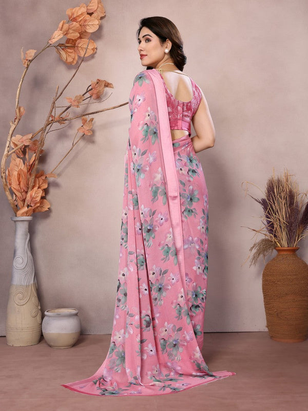 Amazing Pink Color Satin  Fabric Casual Saree