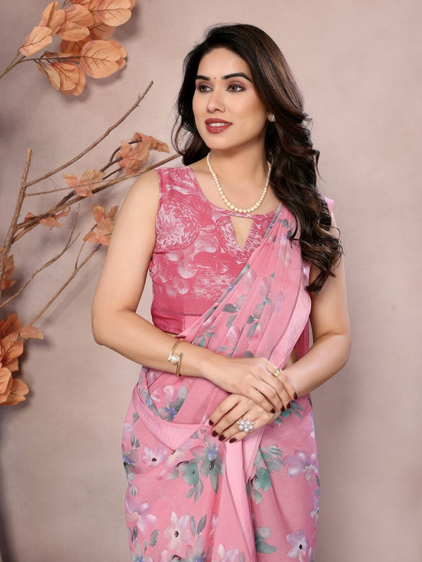 Amazing Pink Color Satin  Fabric Casual Saree