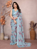 Amazing Aqua Color Satin  Fabric Casual Saree