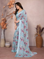 Amazing Aqua Color Satin  Fabric Casual Saree