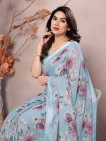 Amazing Aqua Color Satin  Fabric Casual Saree
