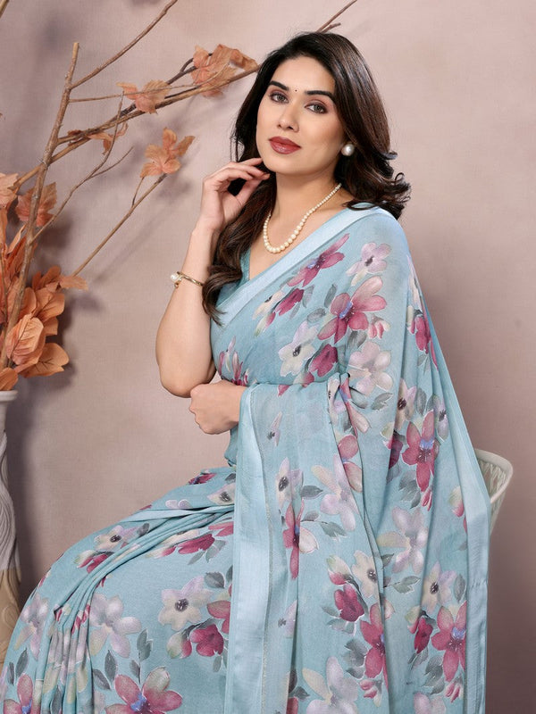 Amazing Aqua Color Satin  Fabric Casual Saree