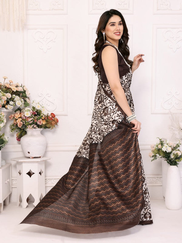 Amazing Brown Color Khadi Fabric Casual Saree