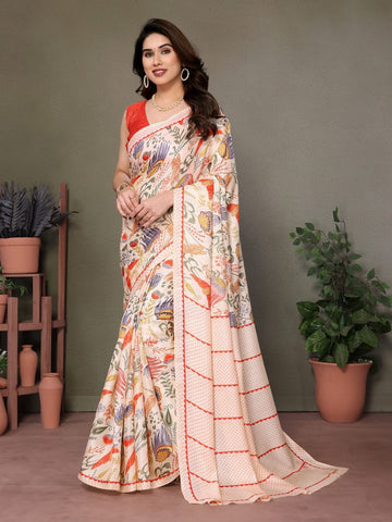 Amazing Cream Color Khadi Fabric Casual Saree