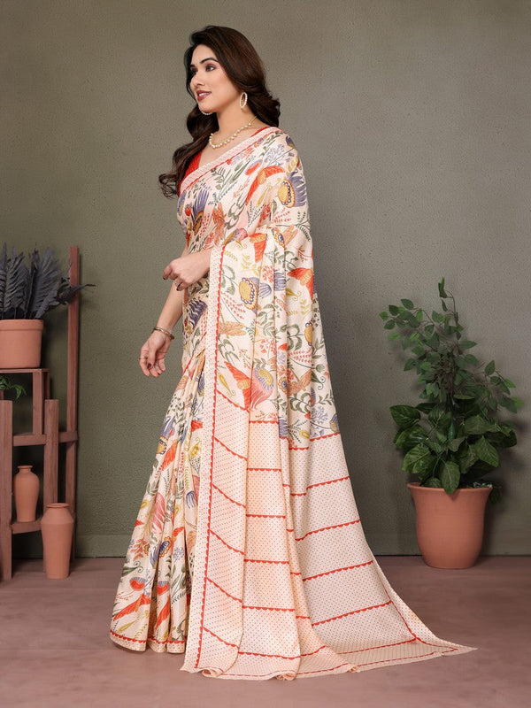 Amazing Cream Color Khadi Fabric Casual Saree