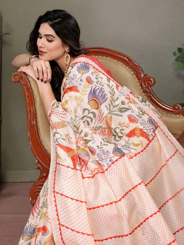 Amazing Cream Color Khadi Fabric Casual Saree
