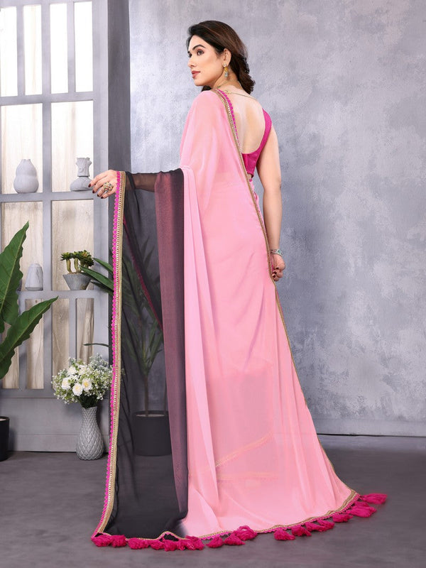 Amazing Pink Color Georgette Fabric Casual Saree